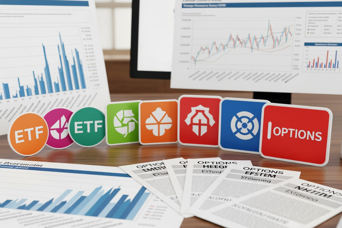 A diverse investment portfolio showing stocks, ETFs, and options