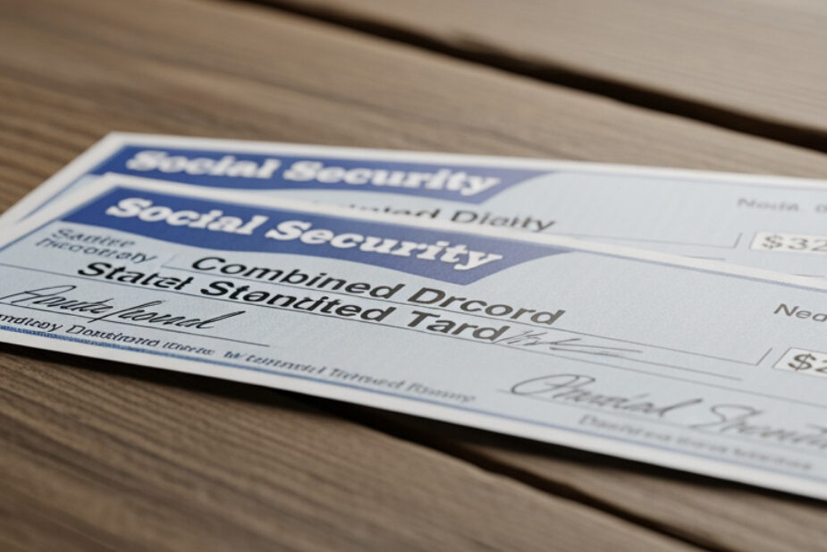 Two Social Security checks side by side representing a married couple's dual income